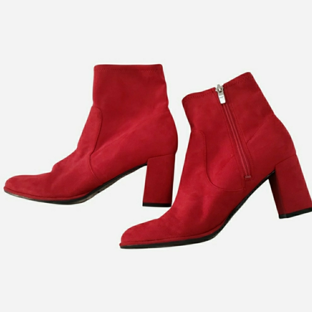 Marc Fisher MF Lizzy Red Ankle Booties Heeled Zip Size 8M Round Toe